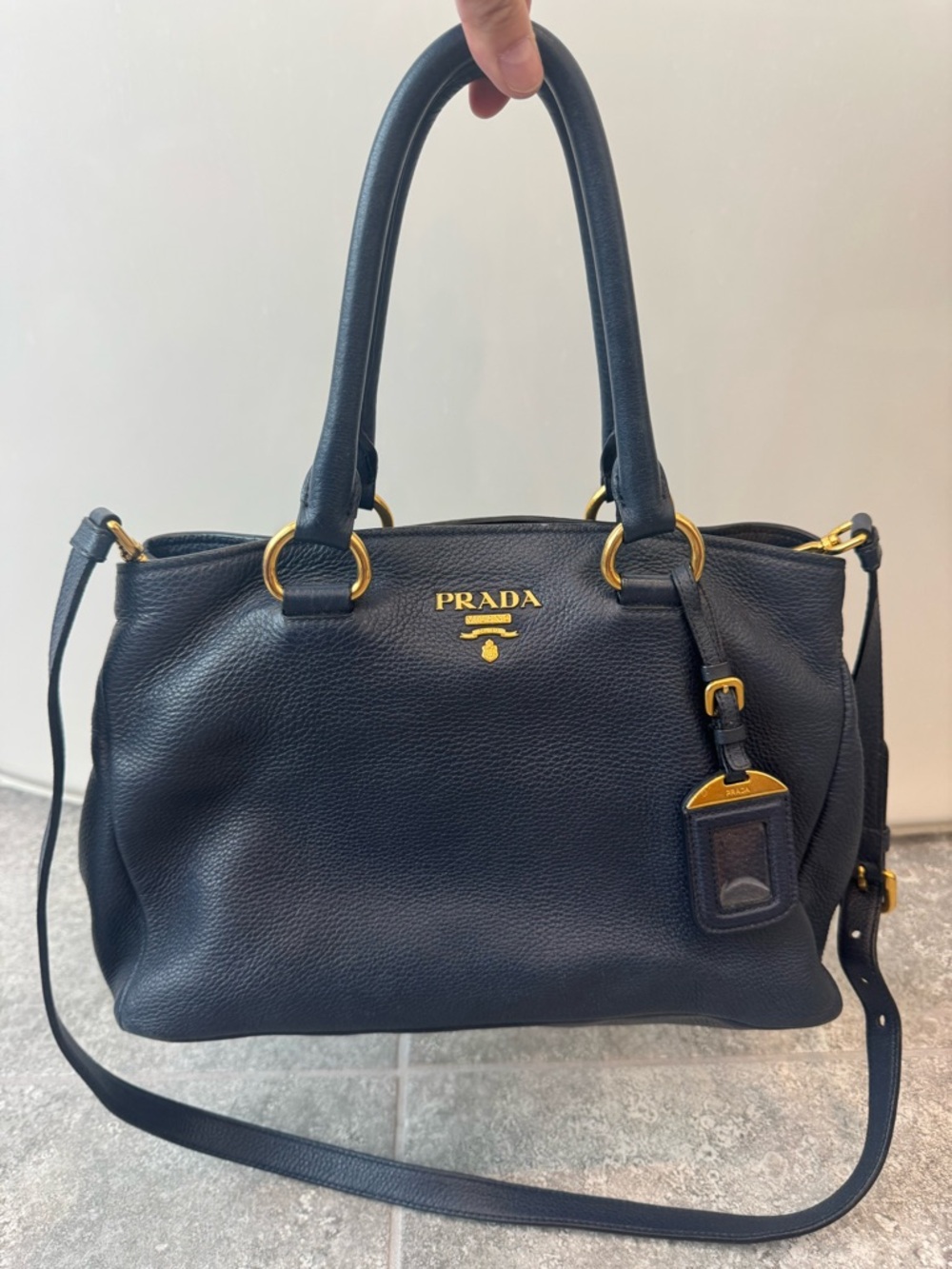 Prada Vitello Daino Bluette Calf leather Tote crossbody shoulder Bag pre owned